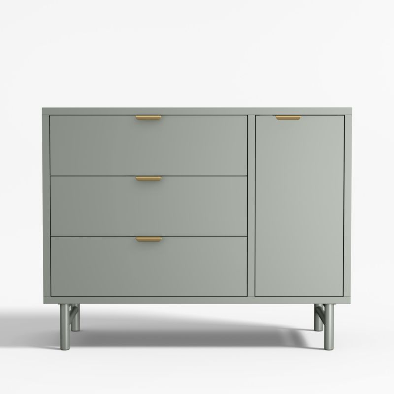 Finn Wide Sage Green Wood 3-Drawer Kids Dresser with Door + Reviews | Crate  & Kids