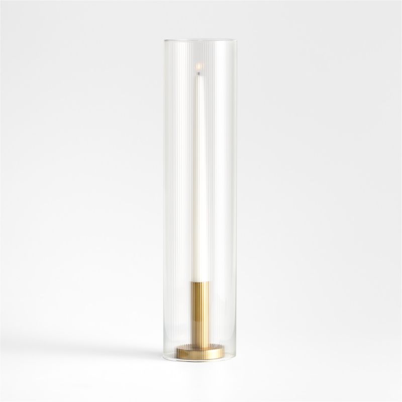 Orion Small Brass Finish Taper Candle Holder with Short Fluted Glass Candle Holder Sleeve