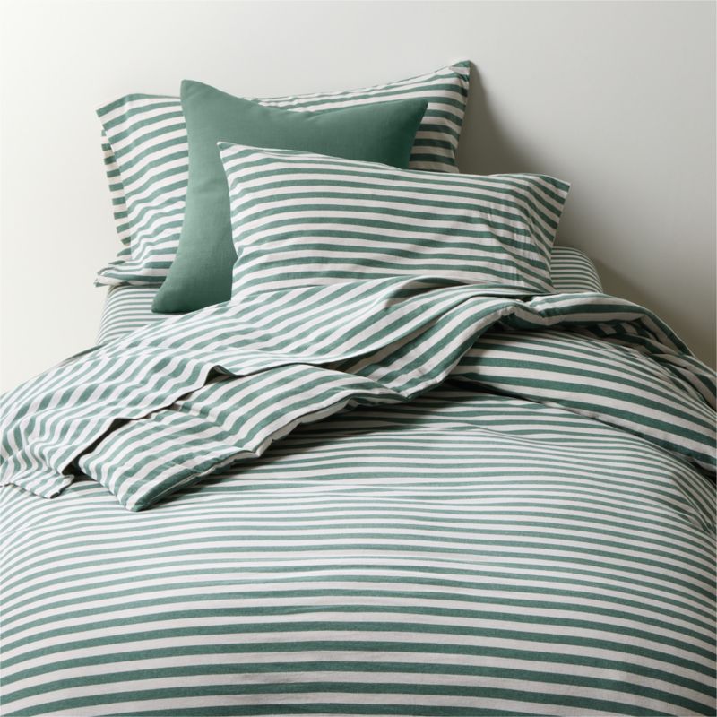 Comfy Tee Organic Cotton Jersey Green Stripe Twin XL Duvet Cover