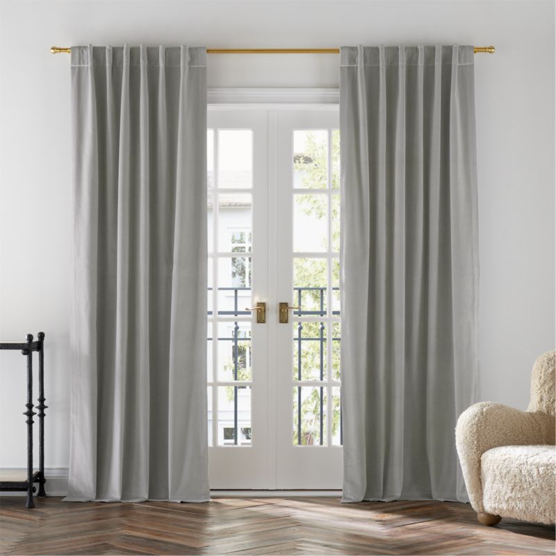Pebble Grey Cotton Velvet Window Curtain Panel with Lining 48"x84"