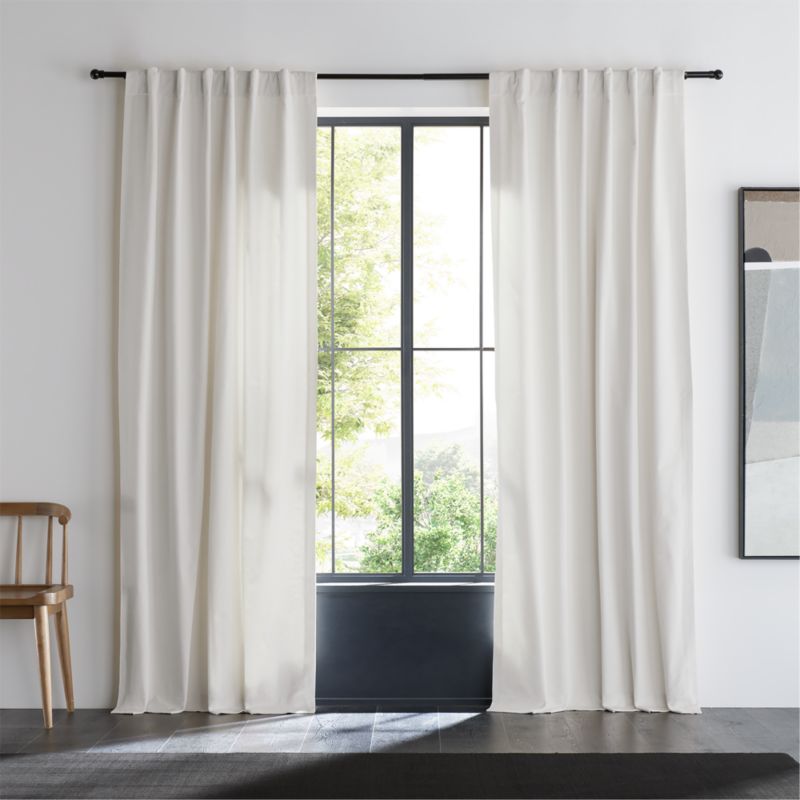 Ivory Cotton Velvet Window Curtain Panel with Lining 48"x84"