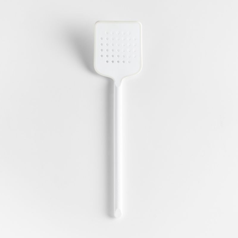 Crate & Barrel White Silicone Slotted Turner Spatula