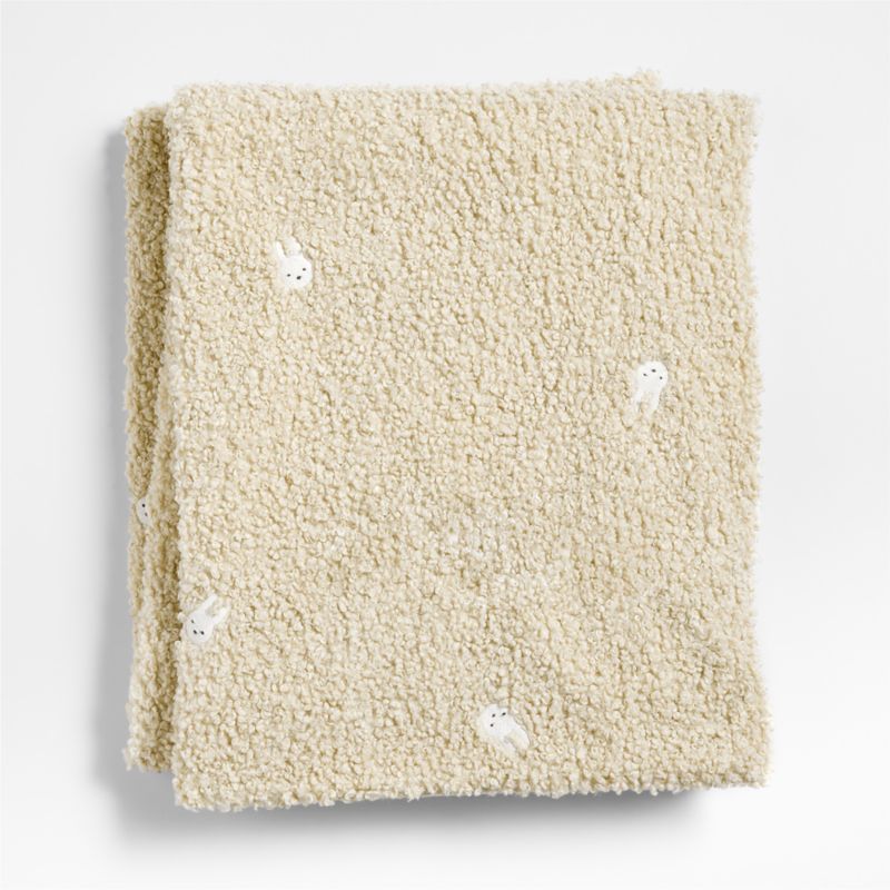 Cuddle Oatmeal Sherpa Bunny Face Embroidered Kids Throw Blanket