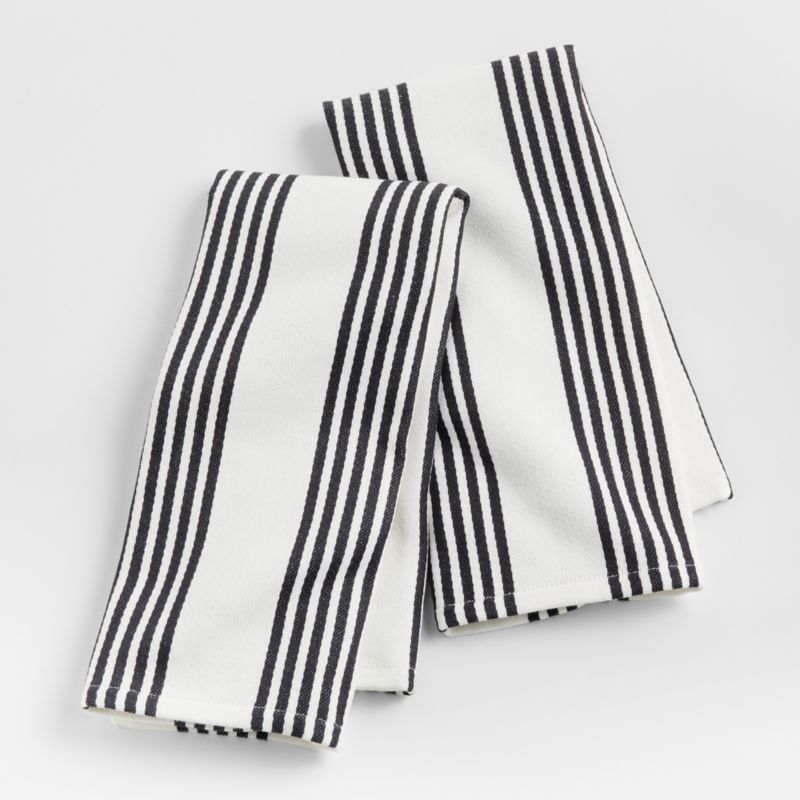 Cuisine White with Black Stripe Organic Cotton Dish Towels, Set of 2
