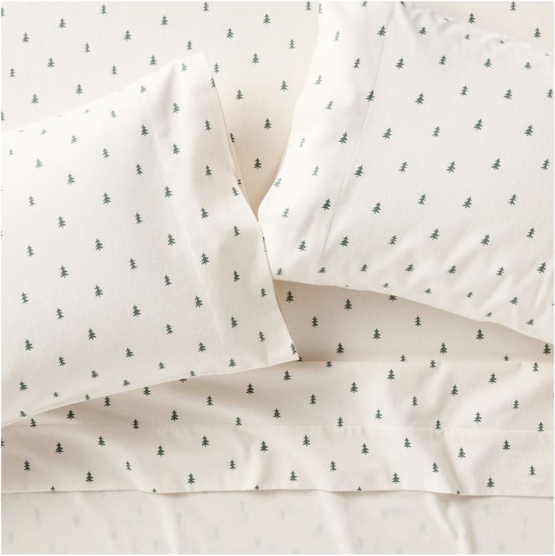 Cozysoft Organic Cotton Flannel Spruce Green Trees King Sheet Set