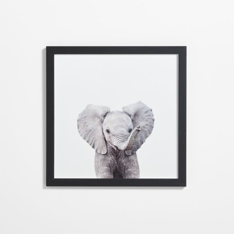 Baby Elephant Black Wood Framed Wall Art Print