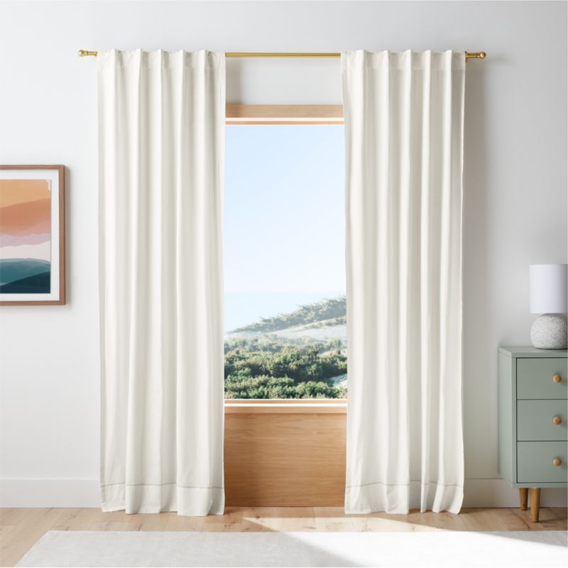 Pampas Ivory Embroidered Stitch Organic Cotton Blackout Curtain Panel 44"x84"
