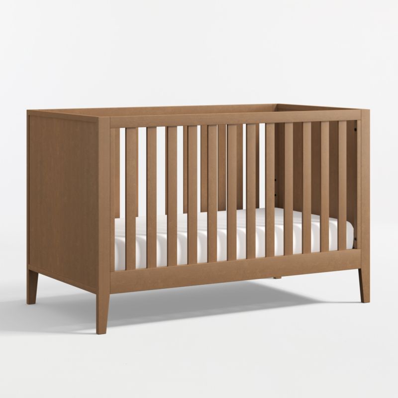 Ever Simple Flax Brown Wood Covertible Baby Crib with Toddler Bed Rail