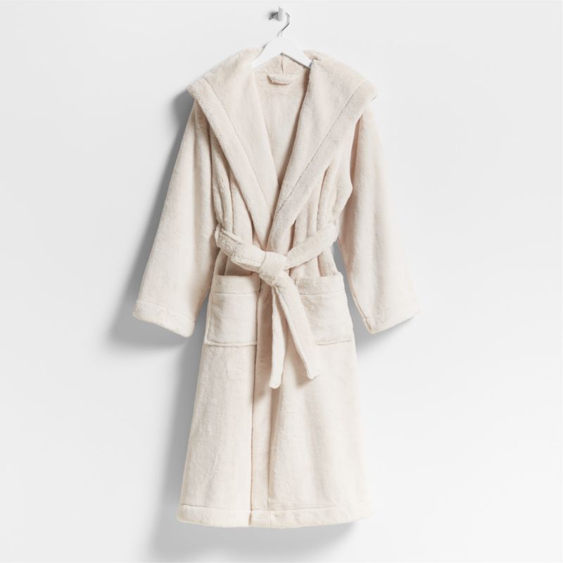 Large/Extra-Large Plush Faux Fur Calm Beige Hooded Bath Robe