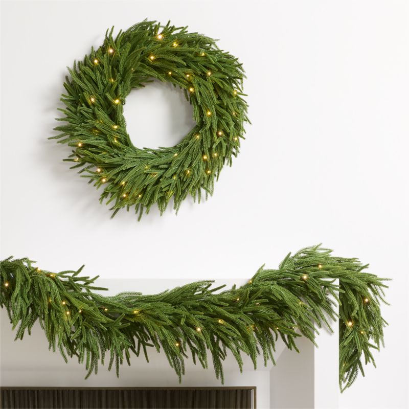 Faux Pre-Lit Norfolk Pine Wreath & Garland Set