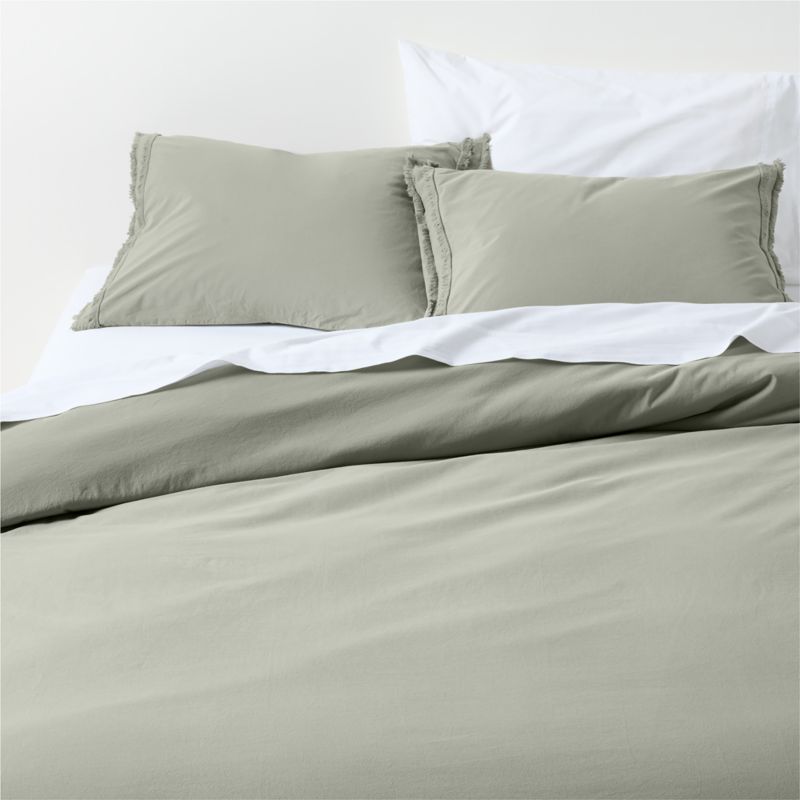 Favorite Washed Organic Cotton Shadow Sage Green Eyelash King Duvet Cover