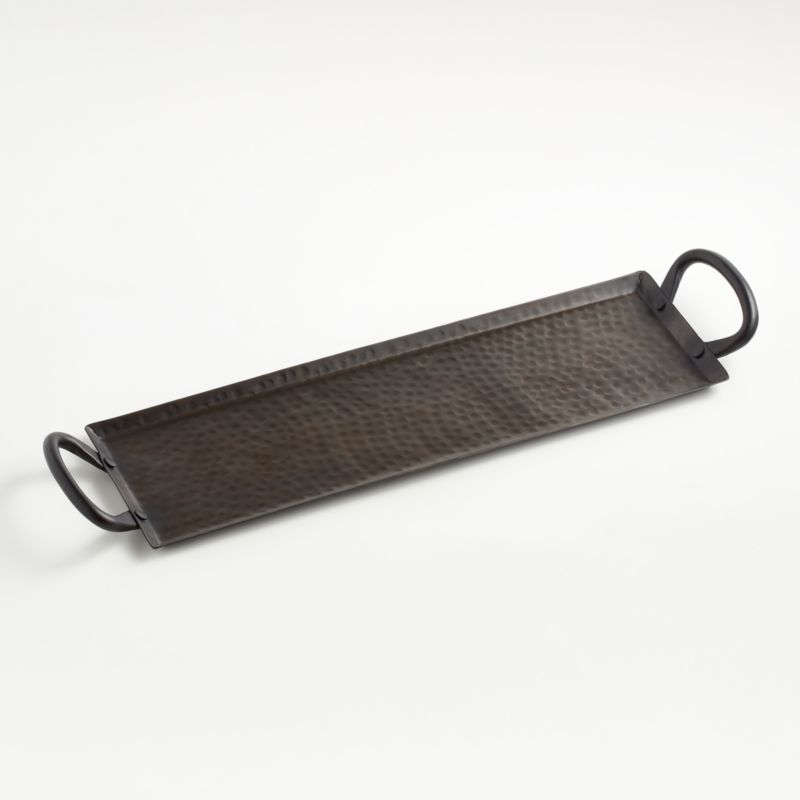 Feast Rectangular Hammered Iron Serving Platter with Handles