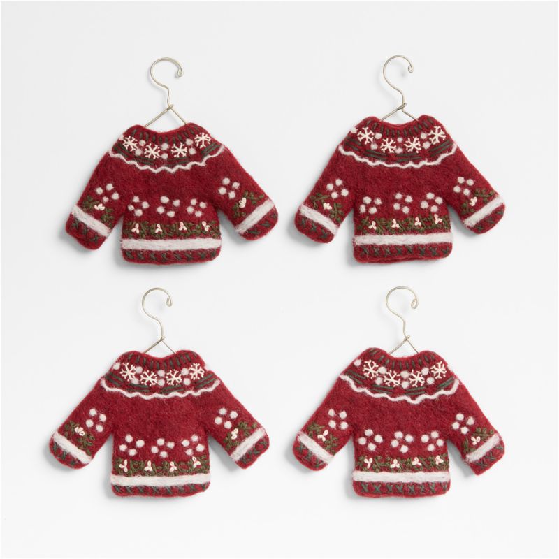 Felted Red Sweater Christmas Tree Ornament, Set of 4