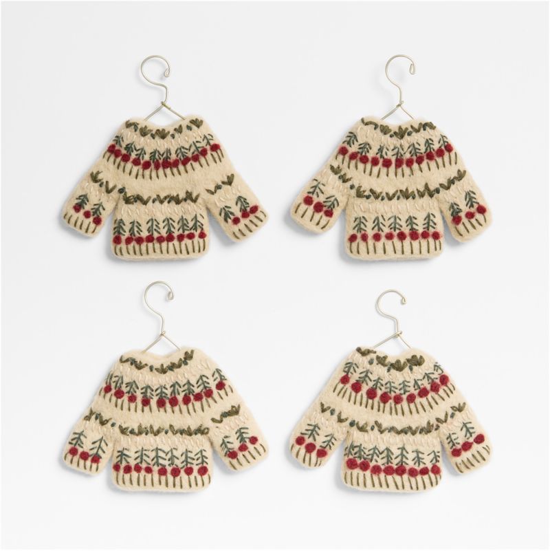 Felted White Sweater Christmas Tree Ornament, Set of 4