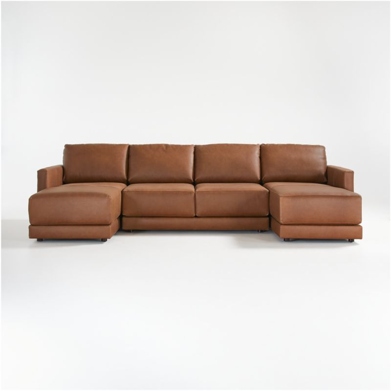 Gather Deep 3-Piece U-Shaped Leather Sectional Sofa with Double Chaise Lounge