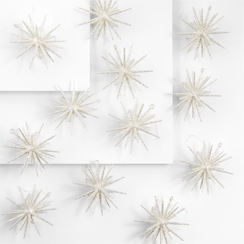 3D Silver Glitter Star Christmas Tree Ornaments, Set of 12