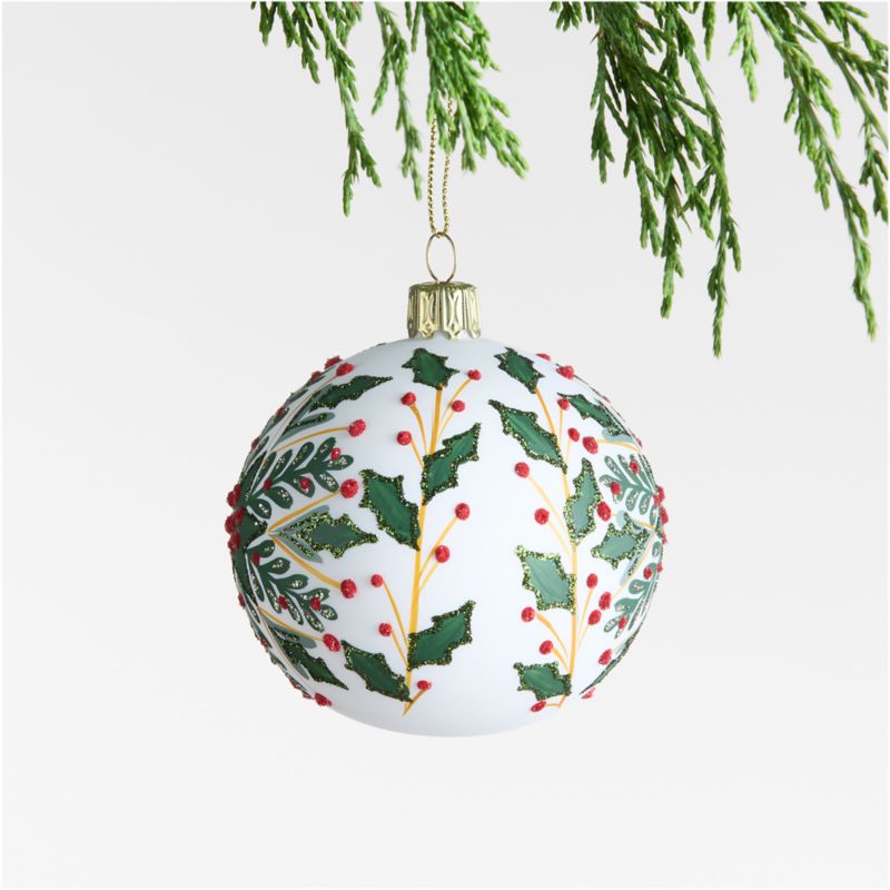 Glitter Holly Ball Christmas Ornament