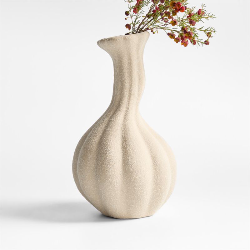 Blanca Small Beige Ribbed Ceramic Vase 8" by Brigette Romanek