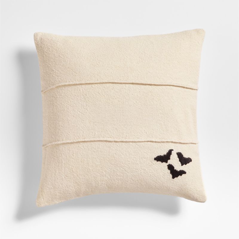 Halloween Embroidered Bats 20"x20" Arctic Ivory Throw Pillow Cover by Joan Anderson