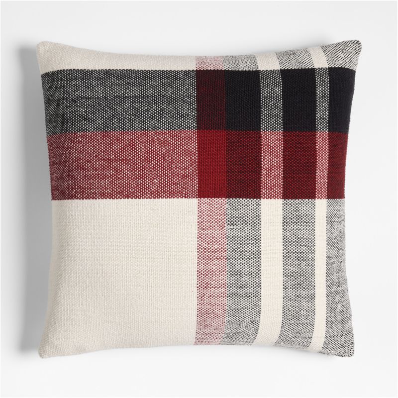 Holiday Plaid Organic Cotton 23"x23" Luminous Red Throw Pillow Cover