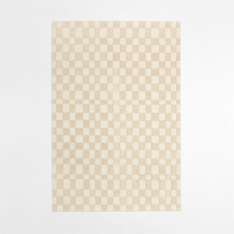 Imperfect Checkerboard Wool Calm Beige Kids Area Rug 6'x9'