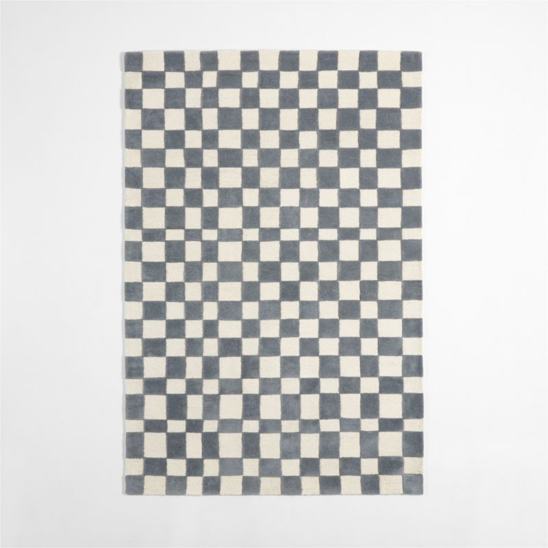 Imperfect Checkerboard Wool Smoke Blue Kids Area Rug 5'x8'