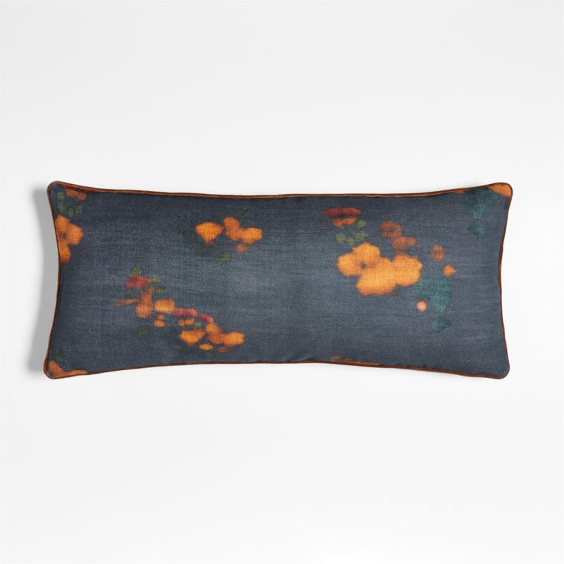 Impressionist Floral Midnight Navy Blue 36x16 Throw Pillow Cover