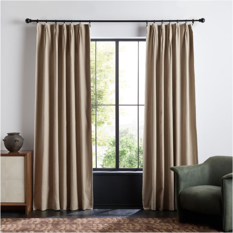 French Pleat Natural Taupe Linen Blend Blackout Window Curtain Panel 48"x96" by Jeremiah Brent