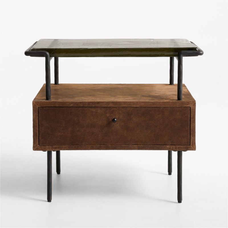 Rene 21.75" Glass Top Leather Wrapped Nightstand by Jeremiah Brent