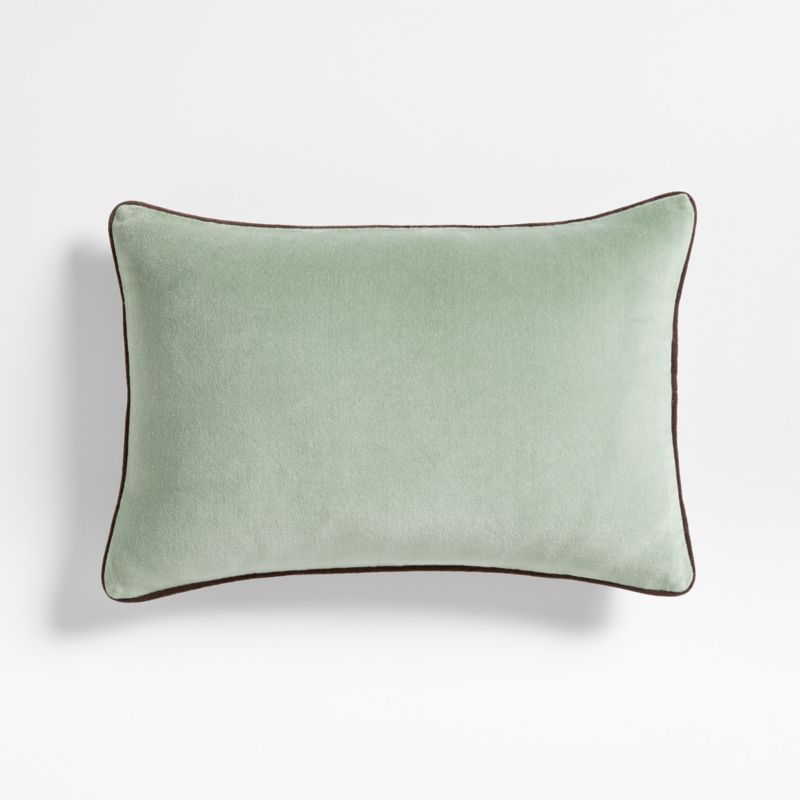 Solid Organic Cotton Velvet 22"x15" Verte Green Throw Pillow with Feather Insert by Jeremiah Brent