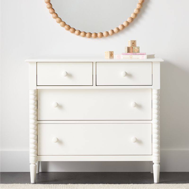 Jenny Lind 37" White Wood Narrow 4-Drawer Kids Dresser