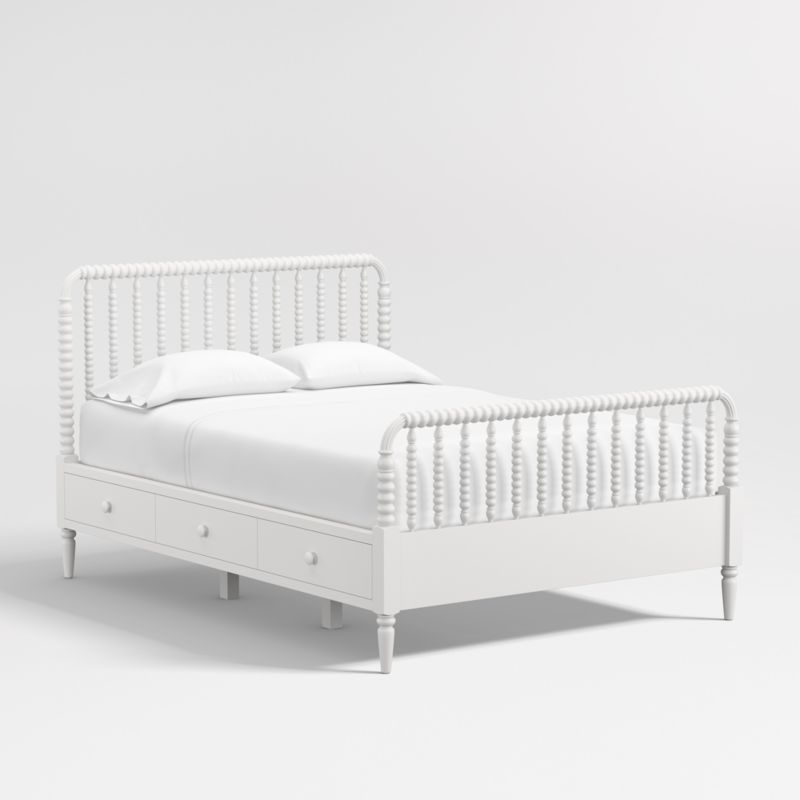 Jenny Lind White Wood Spindle Kids Full Storage Bed