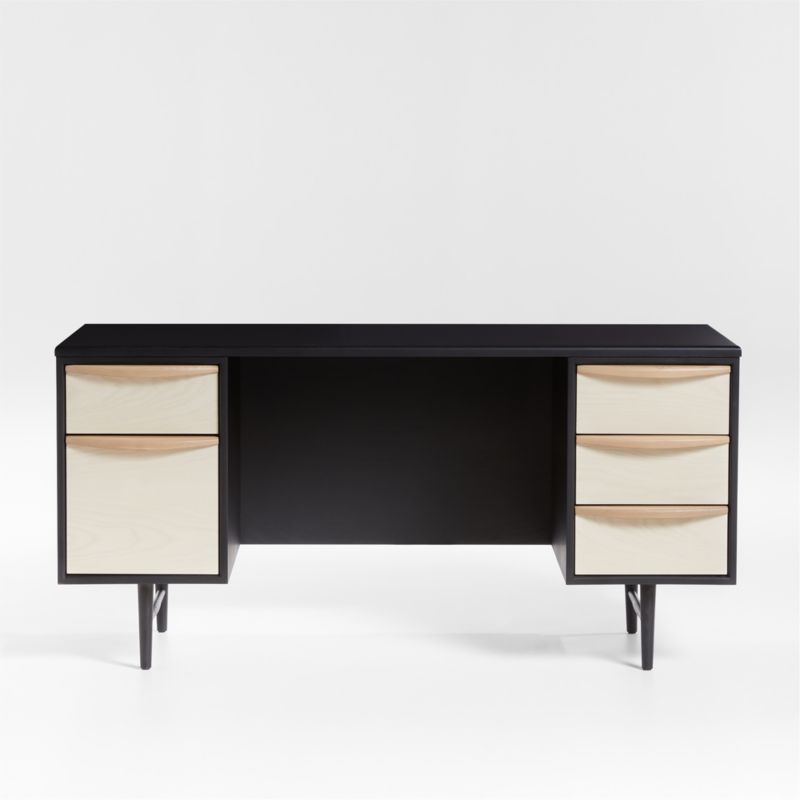 Kaufman 62" Black and Natural Wood Desk with File Drawer