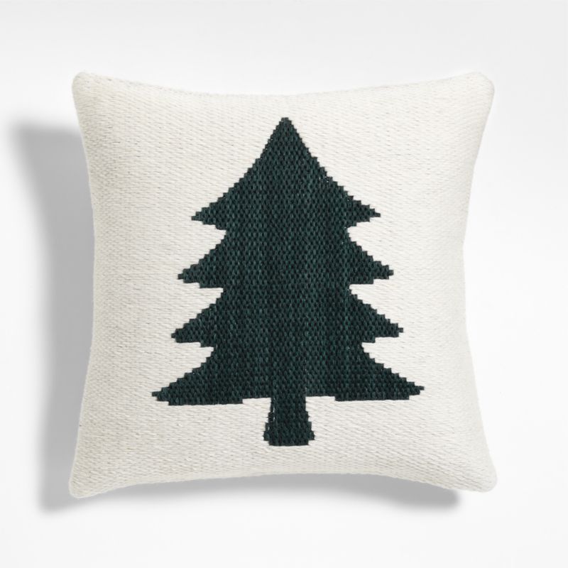 Tree Kilim 20"x20" Spruce Green and Arctic Ivory Throw Pillow Cover