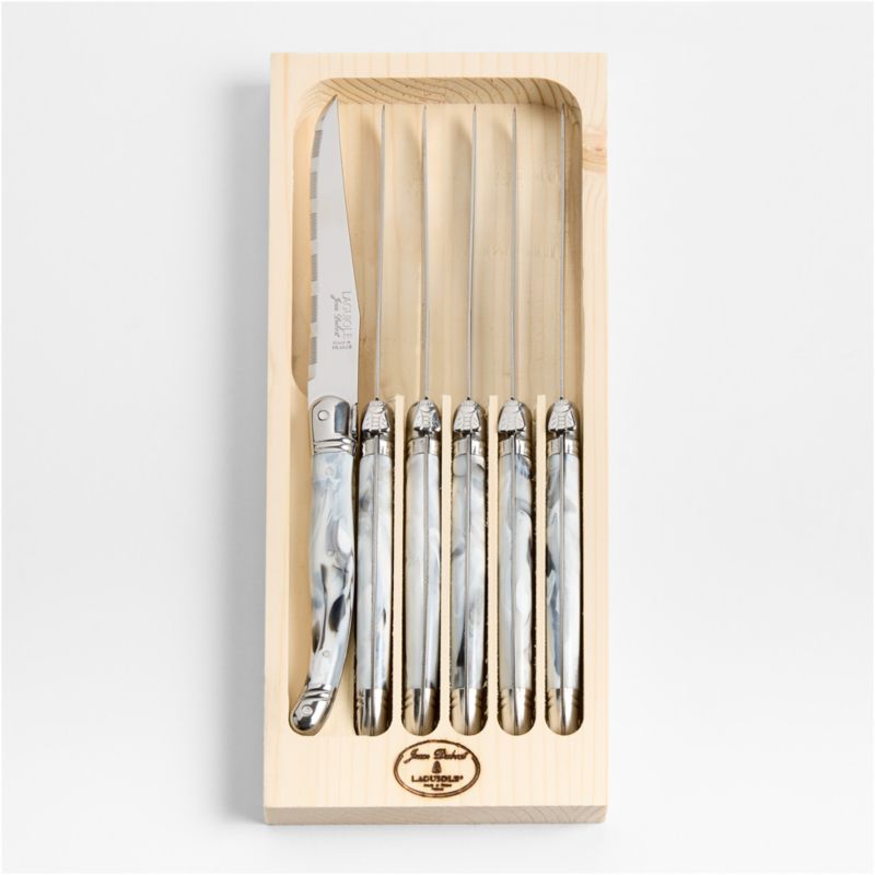 Jean Dubost Laguiole ® Marble White Steak Knives, Set of 6