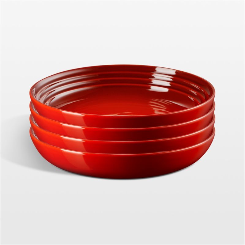 LE CREUSET 赤と青の皿セット Le Creuset of America PGWSV16-0316 Dinnerware Set, 16 Piece, White