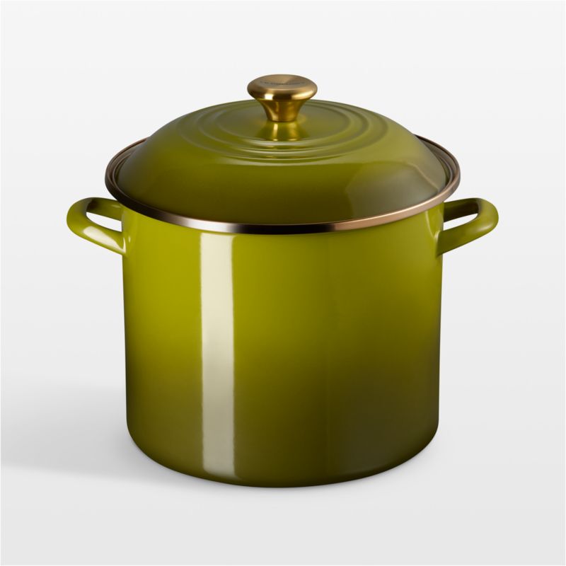 Le Creuset ® 12-Qt. Olive Enameled Steel Stock Pot with Stainless Steel Knob