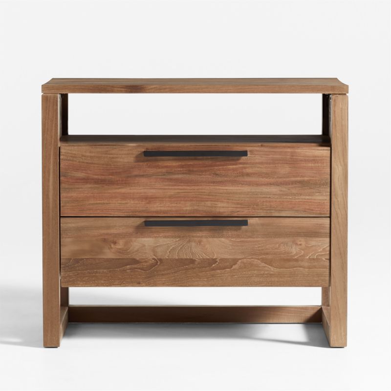 Linea 28" Natural Teak Wood Charging Nightstand