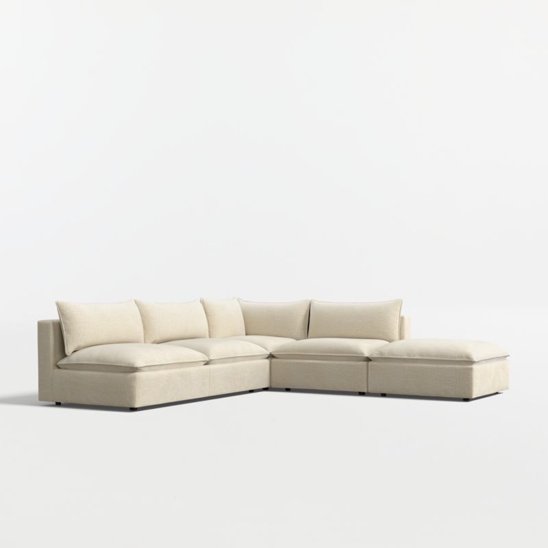 Lotus Deep Modular 4-Piece L-Shaped Armless Sectional Sofa with Ottoman