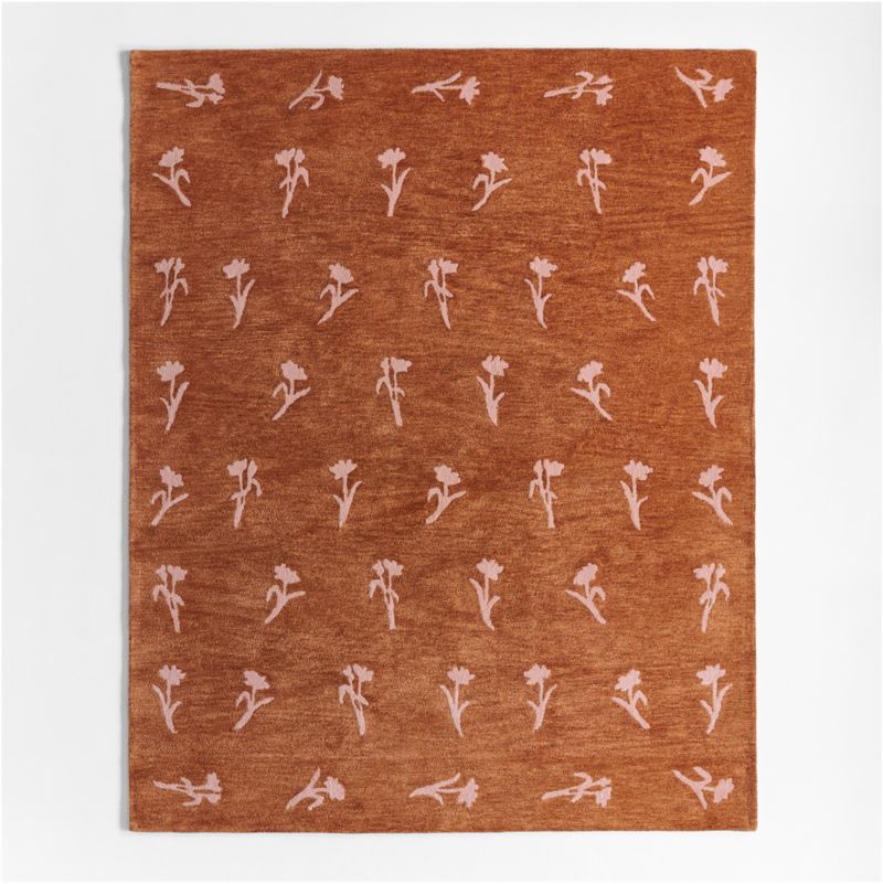 Lupin Terracotta Floral Kids Wool Area Rug 8'x10'