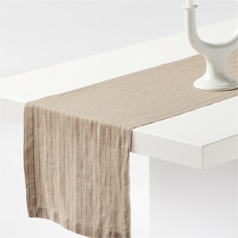 Marin 120" Natural and Earth Brown EUROPEAN FLAX ™-Certified Linen Striped Runner