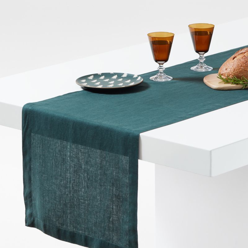 Marin 90" Spruce Green EUROPEAN FLAX -Certified Linen Table Runner