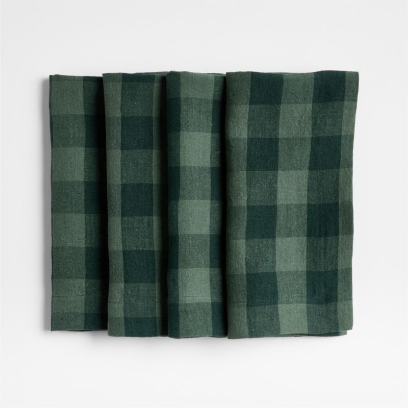Marin Spruce Green EUROPEAN FLAX -Certified Linen Buffalo Check Napkin, Set of 4
