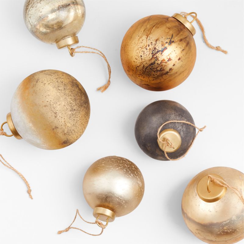 Textured Metallic Glass Ball Christmas Ornaments, Boxed Set of 6