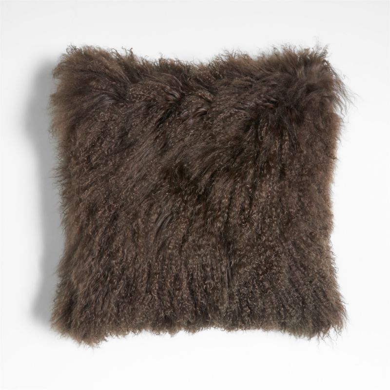 Deep Brown Mongolian Sheepskin 20"x20" Throw Pillow with Feather Insert