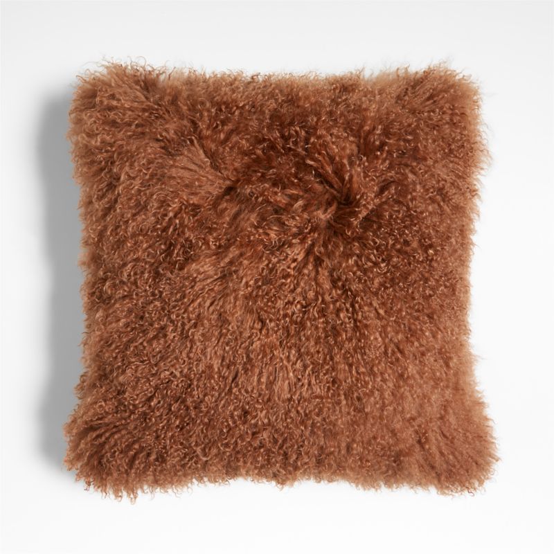 Spiced Orange Mongolian Sheepskin 20"x20" Throw Pillow with Feather Insert