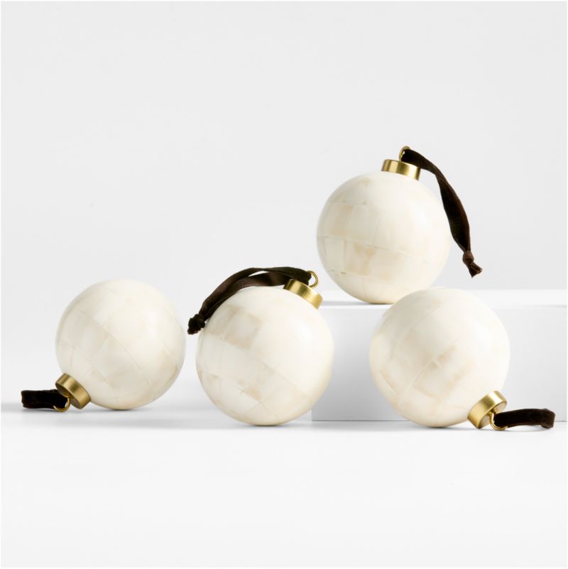 Winter White Glass Christmas Tree Ornaments , Set of 6