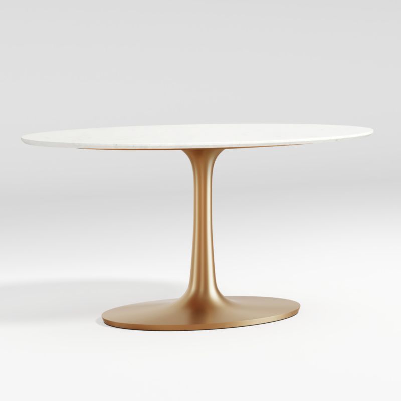 Nero 60" Oval White Marble Dining Table with Brass Base