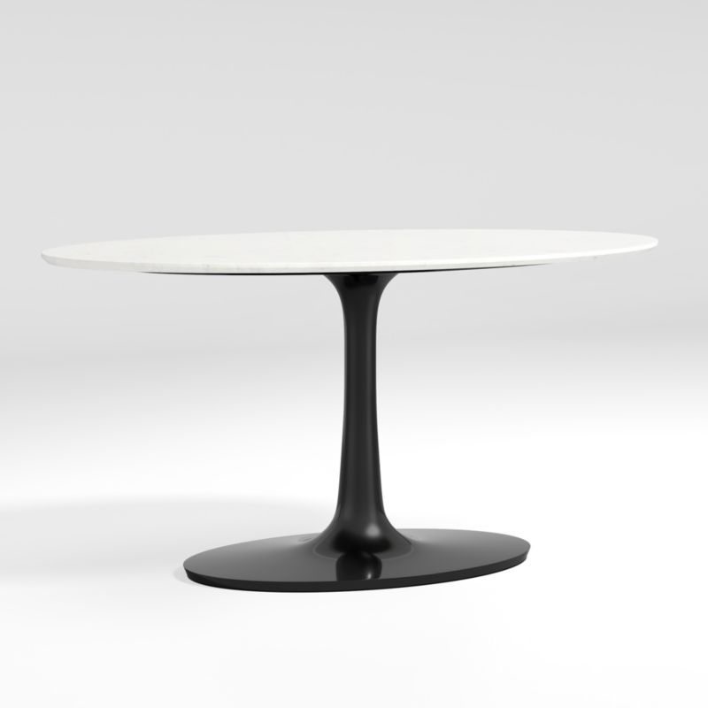 Nero 60" Oval White Marble Top Dining Table with Matte Black Base
