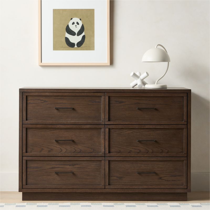 Oliver 52" Deep Brown Wood Wide 6-Drawer Kids Dresser